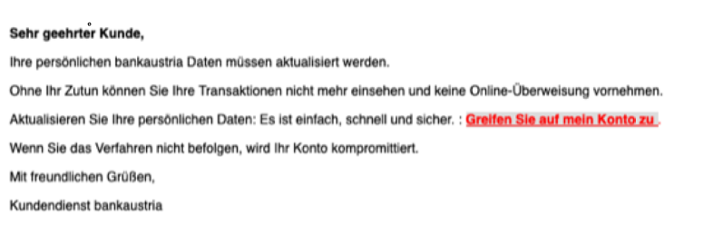 Beispiel einer aktuellen Phishing-Mail