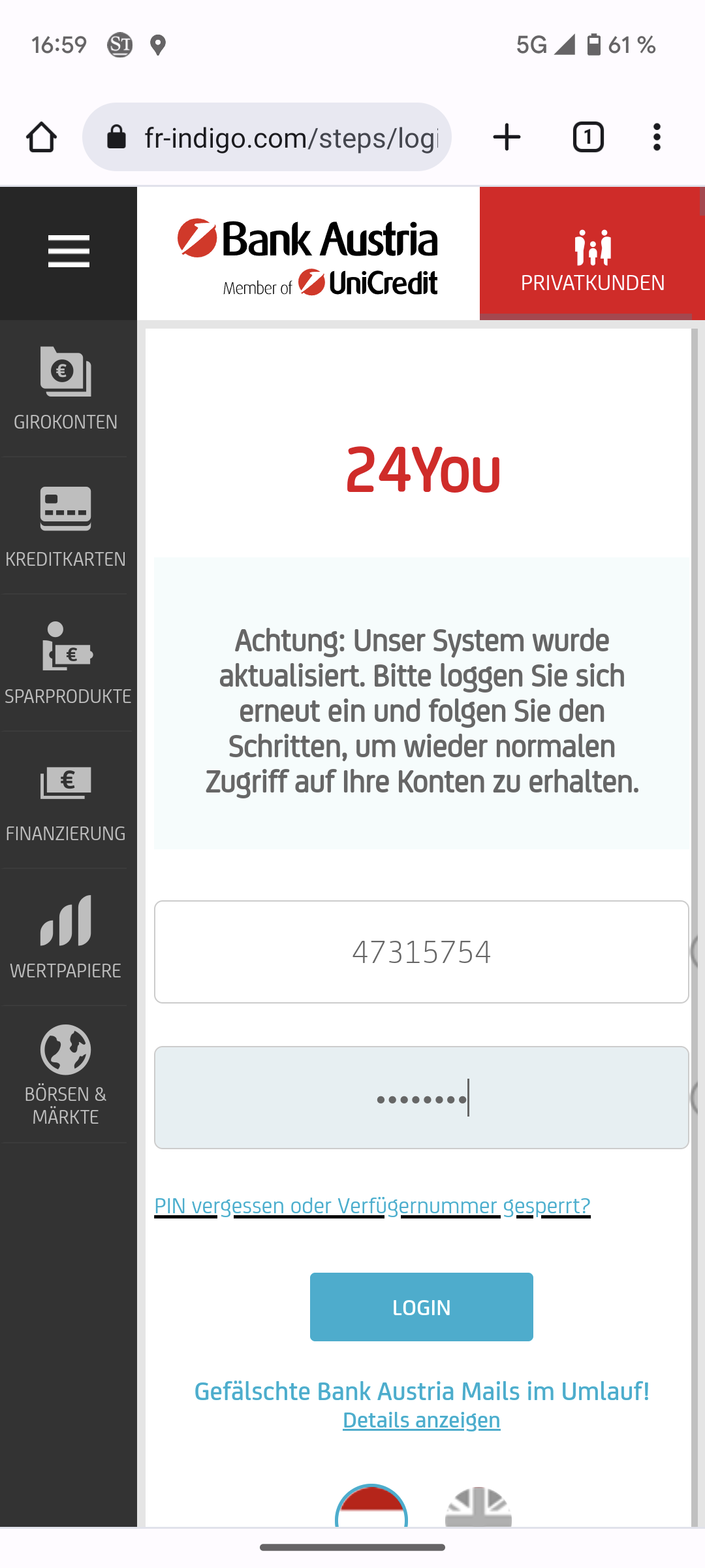 Fake Login Seite 24You