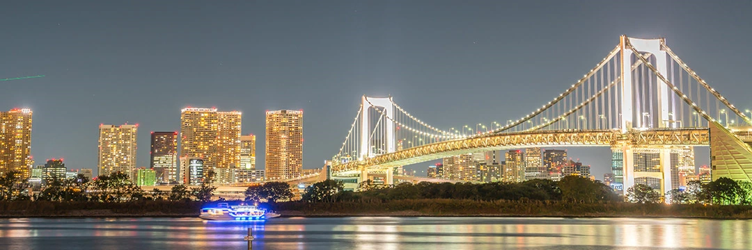Skylinke Tokio im Dunkeln beleuchtet